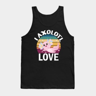 I Axolotl Love Questions of Valentines Day Cute Axolotl Retro Sunset Worn Tank Top